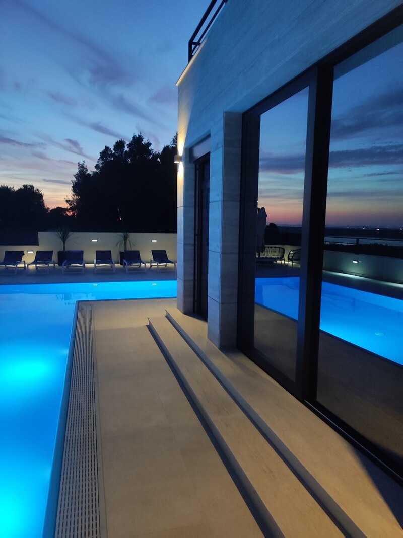 Villa Terra pool at night